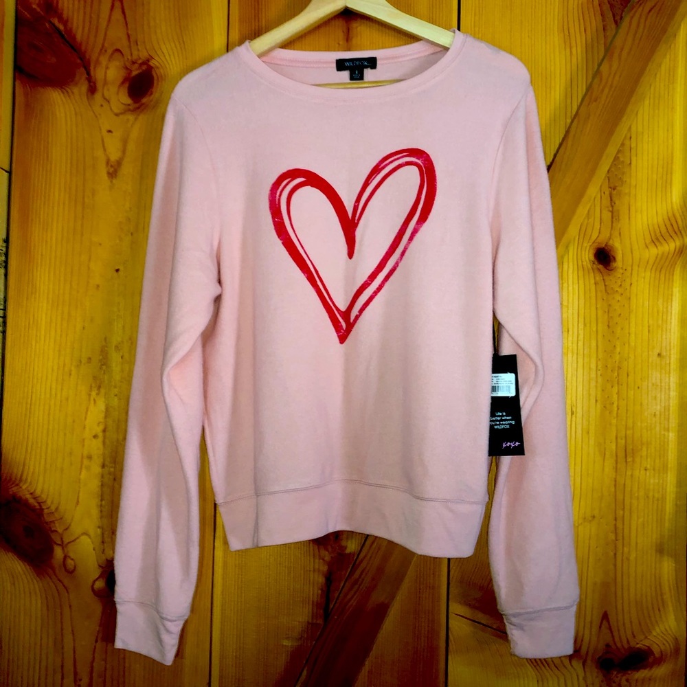 NWT Wildfox Sketchy Heart Pink Sweater